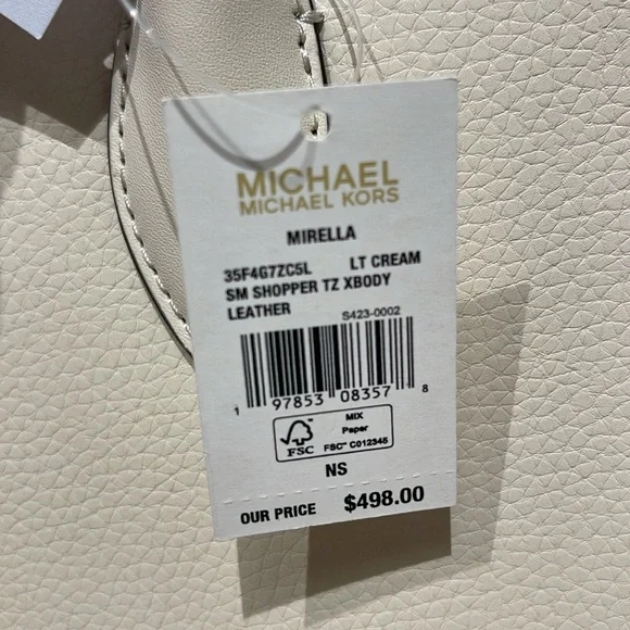 Michael Kors Mirella Small Pebbled Leather Shopper Top Zip Crossbody XBody Bag